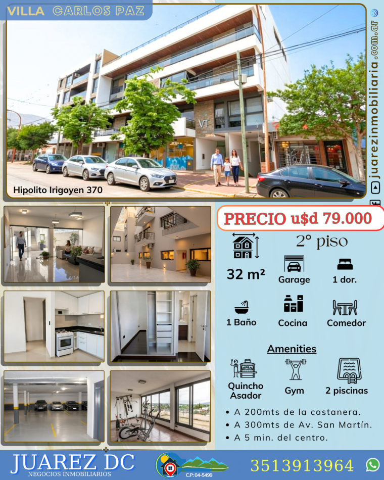 Vendo Departamento c/cochera en Carlos Paz 